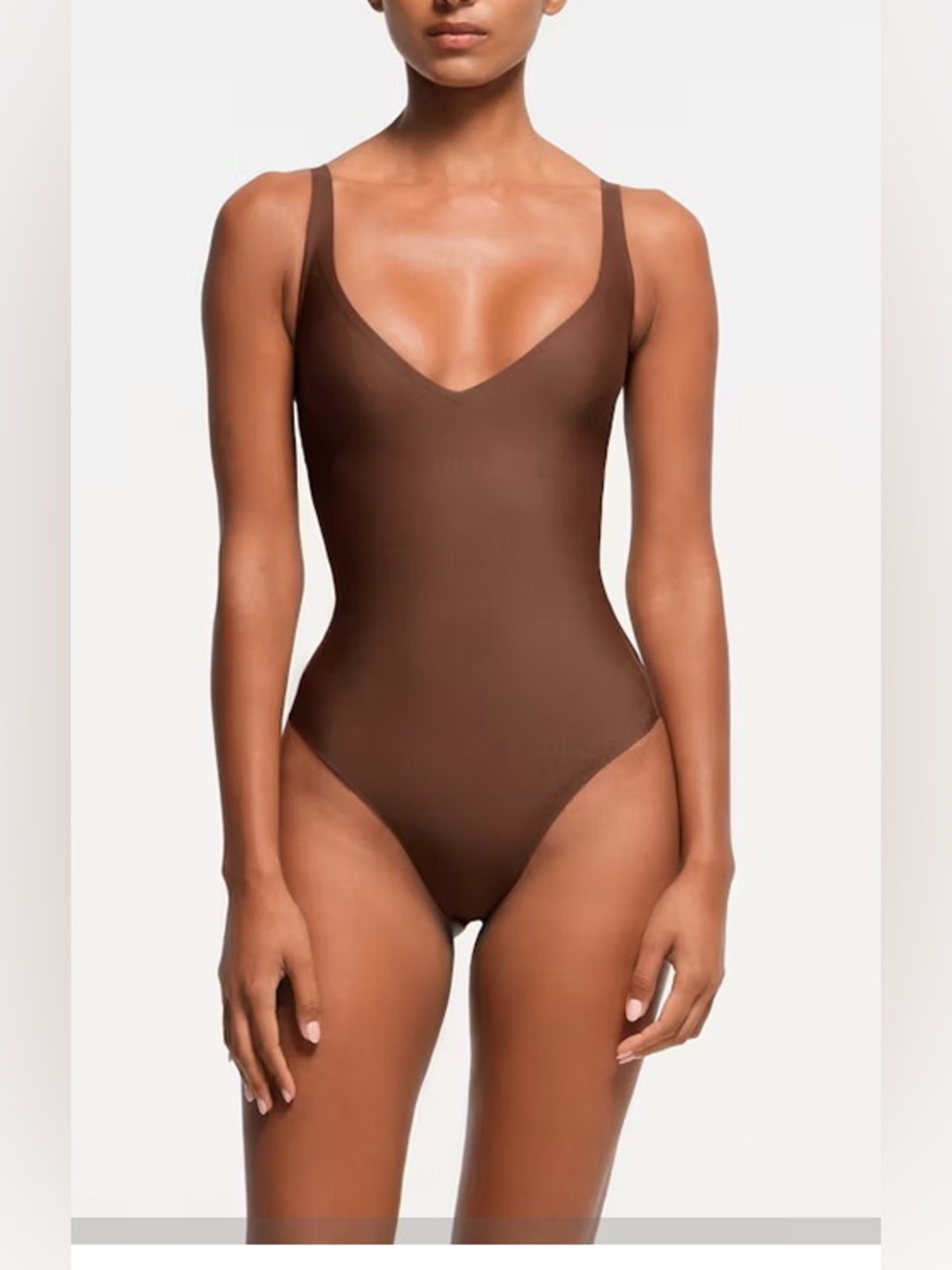 SKIMS Brown V‑Neck Scoop Back Bodysuit